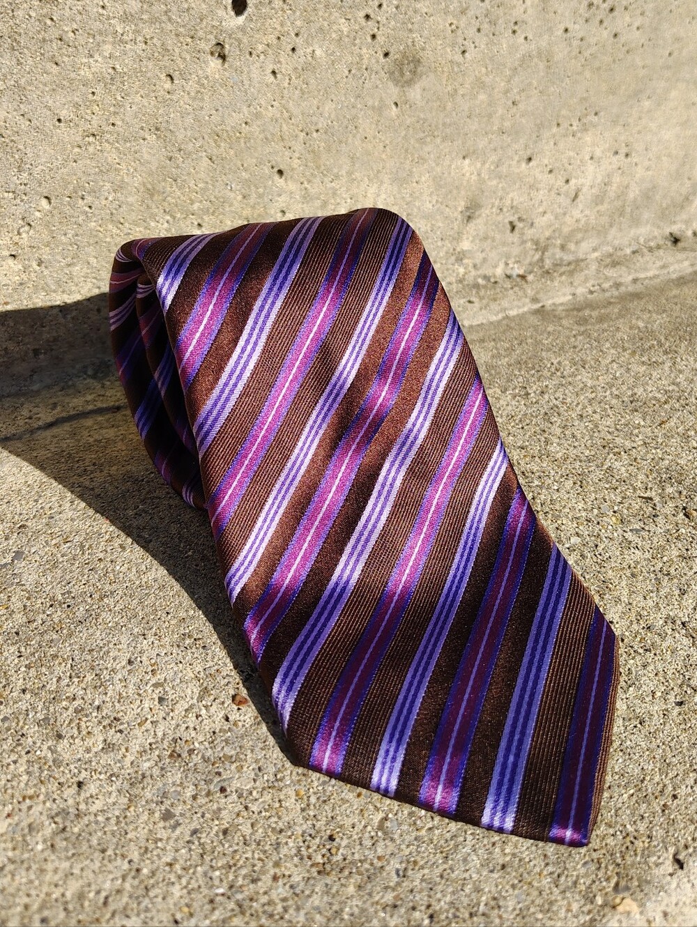 Brioni Silk Tie Iridescent Chocolate Brown With Purple Stripes Seta Silk